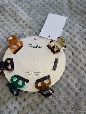 New Tasha Mini Claw Clip Set in Amber, Tortoise, Green and Brown 5pc